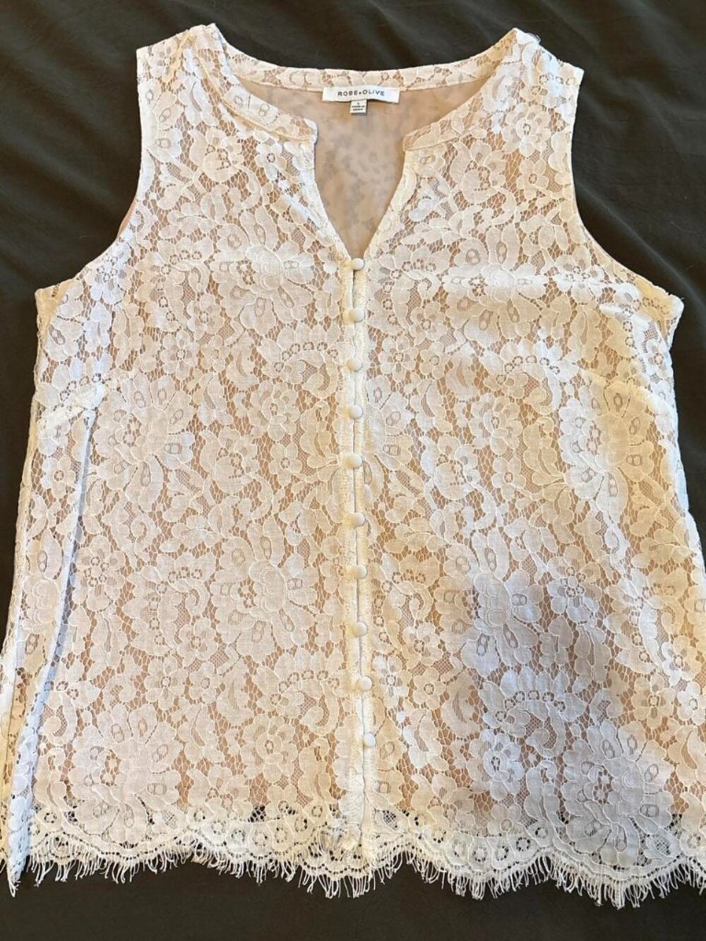 Rose & Olive Beige Lace Button Tank Vest